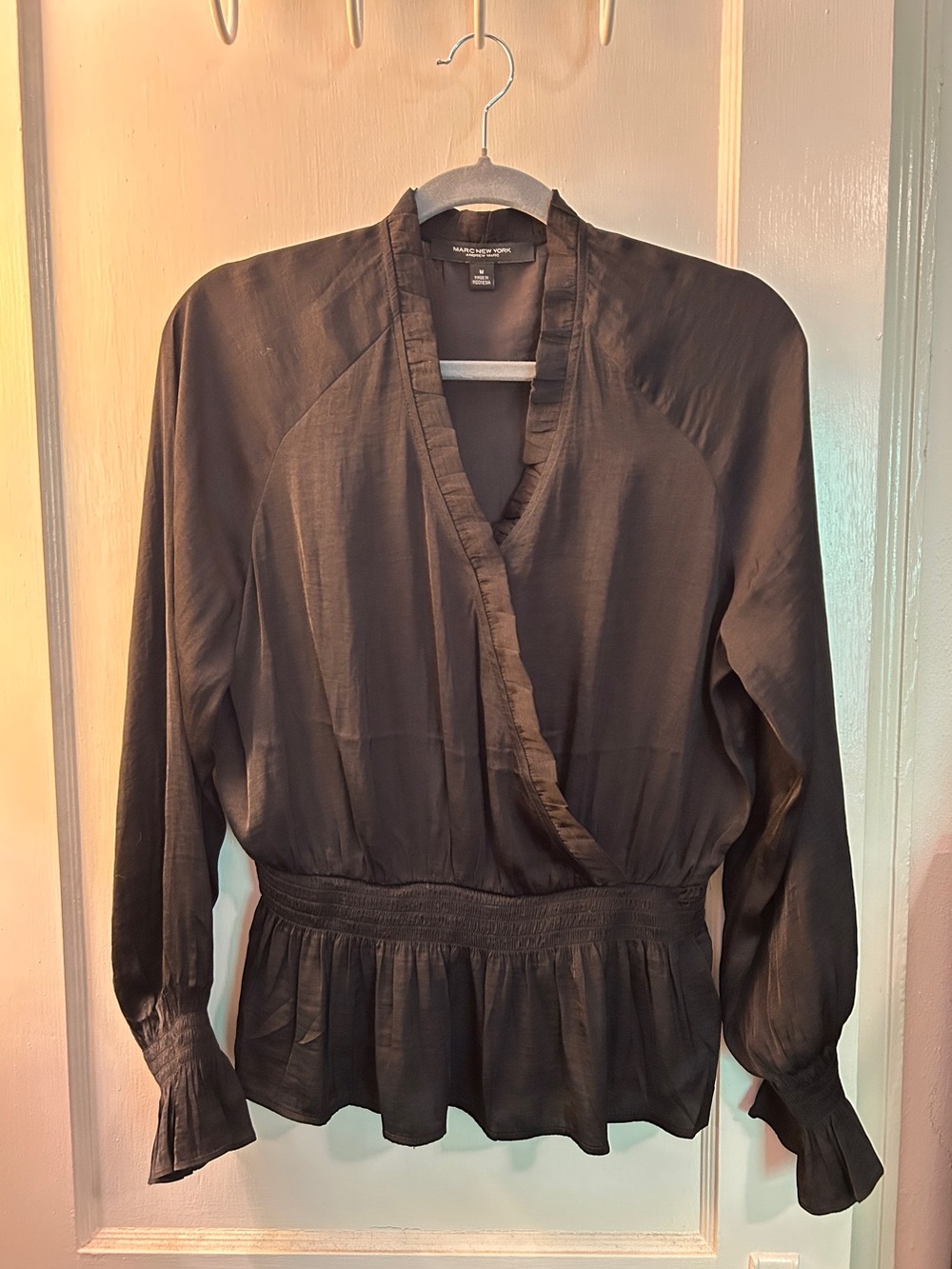 MANGO Black Ruffle-Trim Wrap Blouse